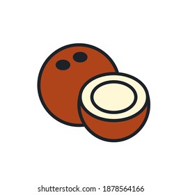 Coconut icon. Linear color icon, contour, shape, outline. Thin line. Modern minimalistic design. Vector illustrations of fruits