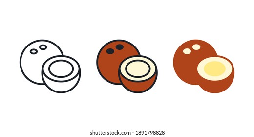 Coconut icon. Linear color icon, contour, shape, outline. Thin line. Modern minimalistic design. Vector set. Illustrations of fruits