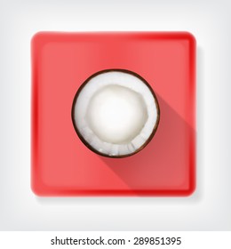 Coconut. Icon with long shadow. EPS10 vector