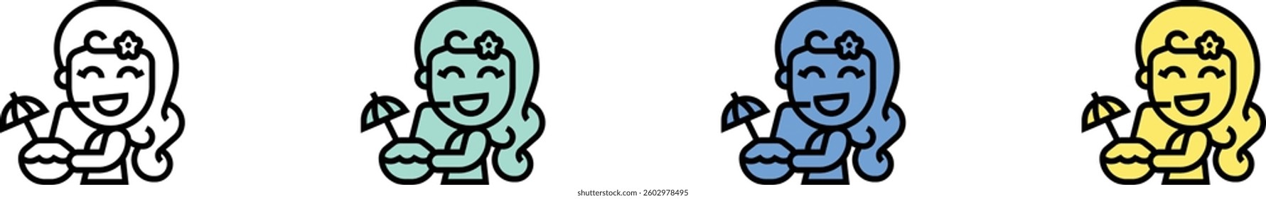 coconut icon. Outline, Green, Blue and Yellow Style Design Isolated On White Background
