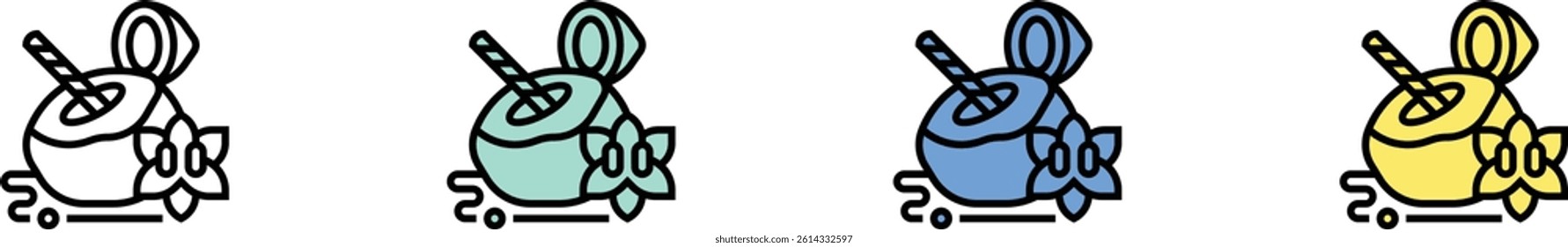 coconut icon. Outline, Green, Blue and Yellow Style Design Isolated On White Background