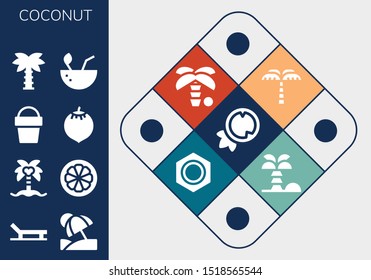 coconut icon set. 13 filled coconut icons.  Simple modern icons about  - Coconut, Beach, Vacation, tree, Mangosteen, Sand bucket, Palm tree, Nut