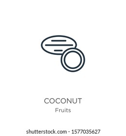 Coconut icon. Thin linear coconut outline icon isolated on white background from fruits collection. Line vector sign, symbol for web and mobile