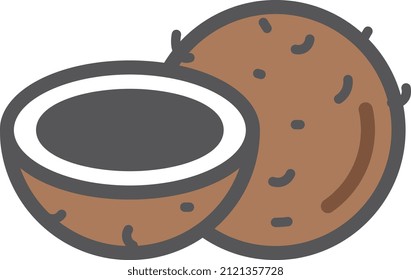 Coconut icon. Tropical brown nut with milk inside