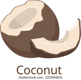 Icono de coco. Media y tajada de nuez cruda tropical