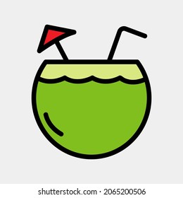 Ilustración vectorial de icono de coco en el estilo de línea rellena sobre el verano, uso para la presentación de aplicaciones móviles del sitio web
