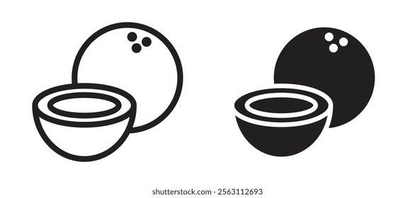 Coconut icons in black line and filled versions