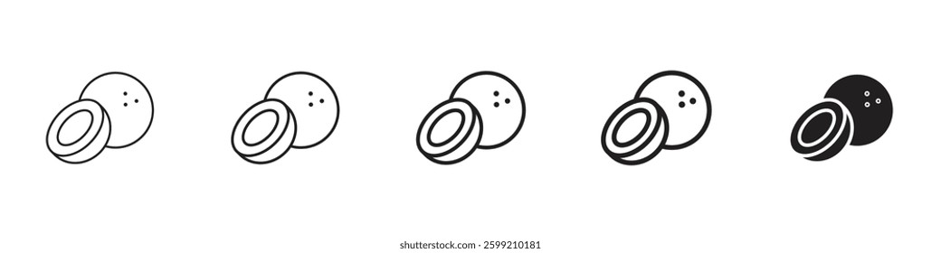 Coconut icons in black outline, solid and colored style