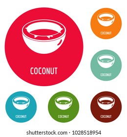 Coconut icons circle set vector isolated on white background