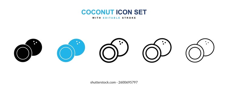 Coconut icons graphics set in black and blue colors