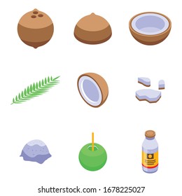 Coconut icons set. Isometric set of coconut vector icons for web design isolated on white background