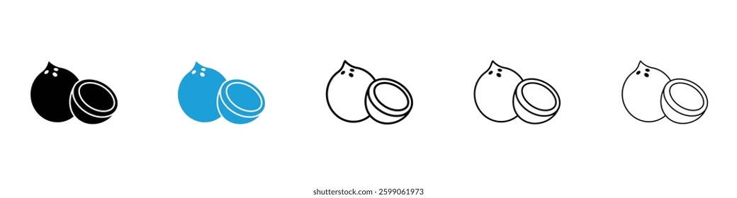Coconut icons vector illustrations in black and blue colors for web and ui designs