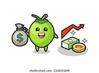 coconut illustration cartoon holding money sack , cute style design for t shirt, sticker, logo element