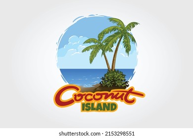 Coconut Island Logo Template. Island illustration with coconut tree. Coconut Island logo is fully customizable it can be easily edit to fit your needs.