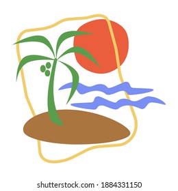 Coconut Island Sunset Flat Art Logo