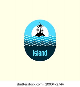 coconut island vector in the middle of the blue ocean