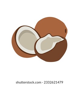  Coconut isolated on white background. Coconut fresh tropical nut in flat style