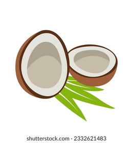  Coconut isolated on white background. Coconut fresh tropical nut in flat style