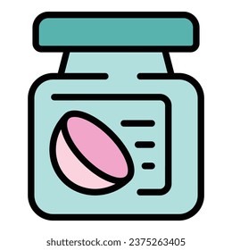 Coconut jar icon outline vector. Cosmetic oil. Milk cream color flat