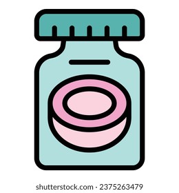 Coconut jar icon outline vector. Natural cream. Cosmetic coco color flat