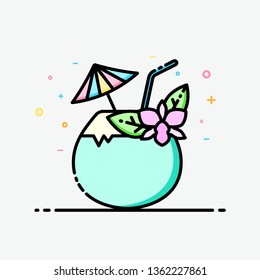 Coconut juice clipart colorful in filled outline style for decorated in summer poster and social media banner. 