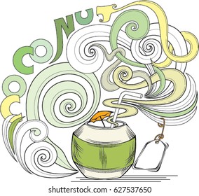Coconut Juice with curve vector illustrator. Design for wall decoration,bag, pillow cover, t-shirt, book and poster.