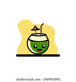 Coconut Juice Cute Character Vector Illustration Concept Design eps10