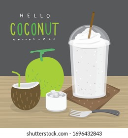 Coconut Juice Drink and half sliced open coconut vector. 