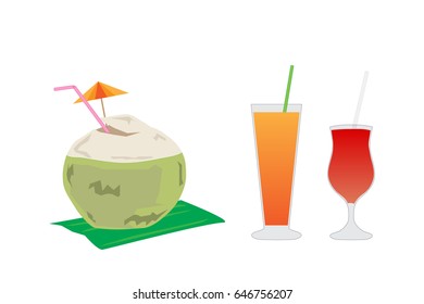 Coconut juice and fruit drink or cocktail