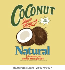Coconut Juice graphics in vector. natural coconut fruit illustration. coconut fruit t shirt design in vector. summer tee shirt print artwork.
