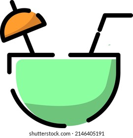 Jugo de coco, ilustración, vector sobre fondo blanco.