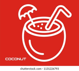 COCONUT JUICE WITH STRAW VECTOR ICON 