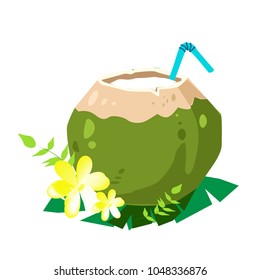 Coconut juice with tube.
