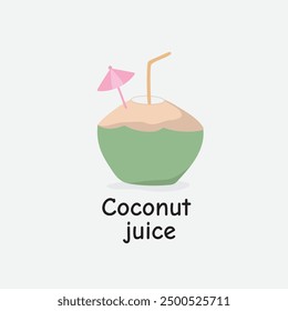 Coconut Juice Vector Illustration: Tropical Summer Refreshing Drink