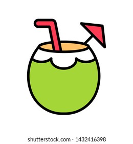 Coconut juice vector, Summer party related filled style icon