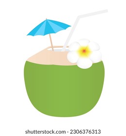 Zumo de coco o bebida acuática de coco, cóctel de coco. Ilustración vectorial aislada en fondo blanco. 