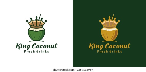 Coconut king logo design, pure coconut fruit drink template vector illustration