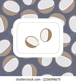 Coconut label on a dark coconut pattern background