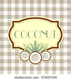 Coconut label in retro style on squared background