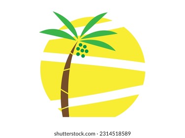 Coconut with a Large Sun in the background. Editable Clip Art.