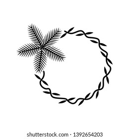 Coconut leaf circle wreath vector illustration. Silhouette of Palm leaf isolated on white. Suitable for summer background