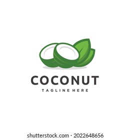Coconut and leaf fresh logo design template vector icon illustration	