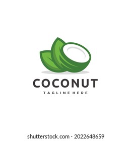 Coconut and leaf fresh logo design template vector icon illustration	