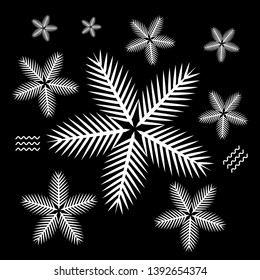 Coconut leaf vector illustration. Silhouette of Palm leaf isolated on black. Suitable for summer background