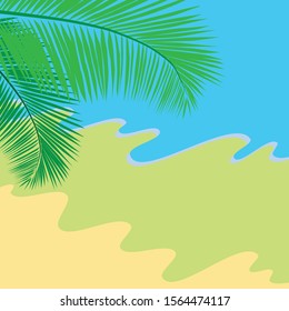 coconut leaves and beach  vector cartoon illustration  blue background  for background