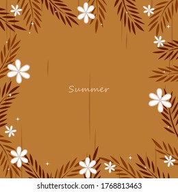 Coconut leaves with flower flat design frame vector background for decoration on vintage summer holiday.