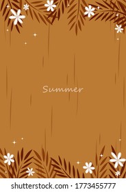 Coconut leaves with flower flat design frame vector background for decoration on vintage summer holiday.