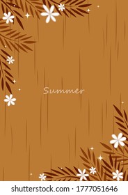 Hojas de coco con flor de diseño plano fondo vectorial para decoración en vacaciones de verano vintage.