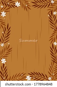 Coconut leaves with flower flat design frame vector background for decoration on vintage summer holiday.