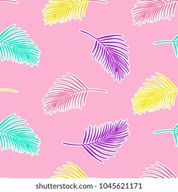 Coconut leaves seamless background with trendy punchy pastels colors. Candy colorful bright for fashion, textile, and backdrop.